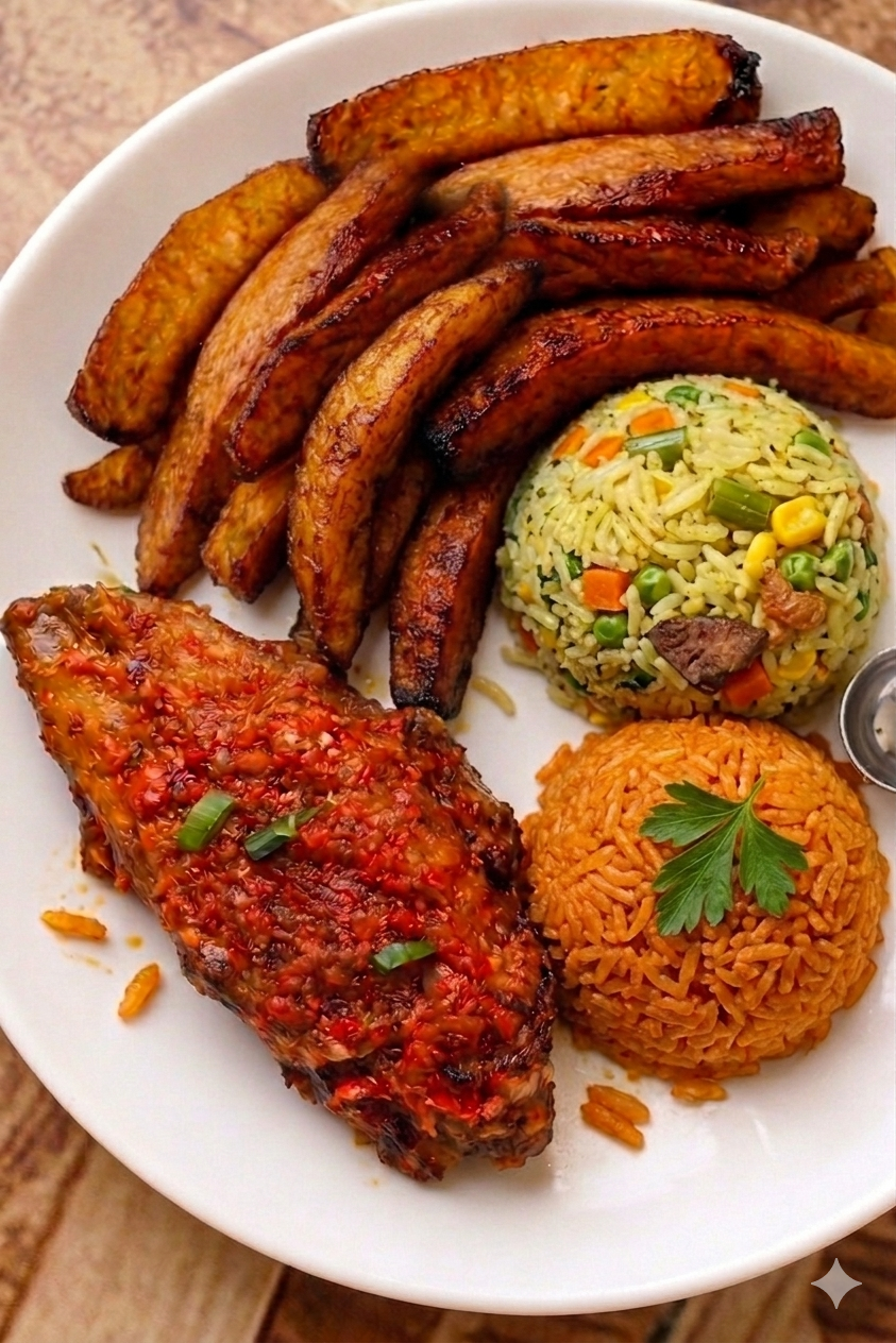 Jollof + Fried Rice + Turkey + Plantain