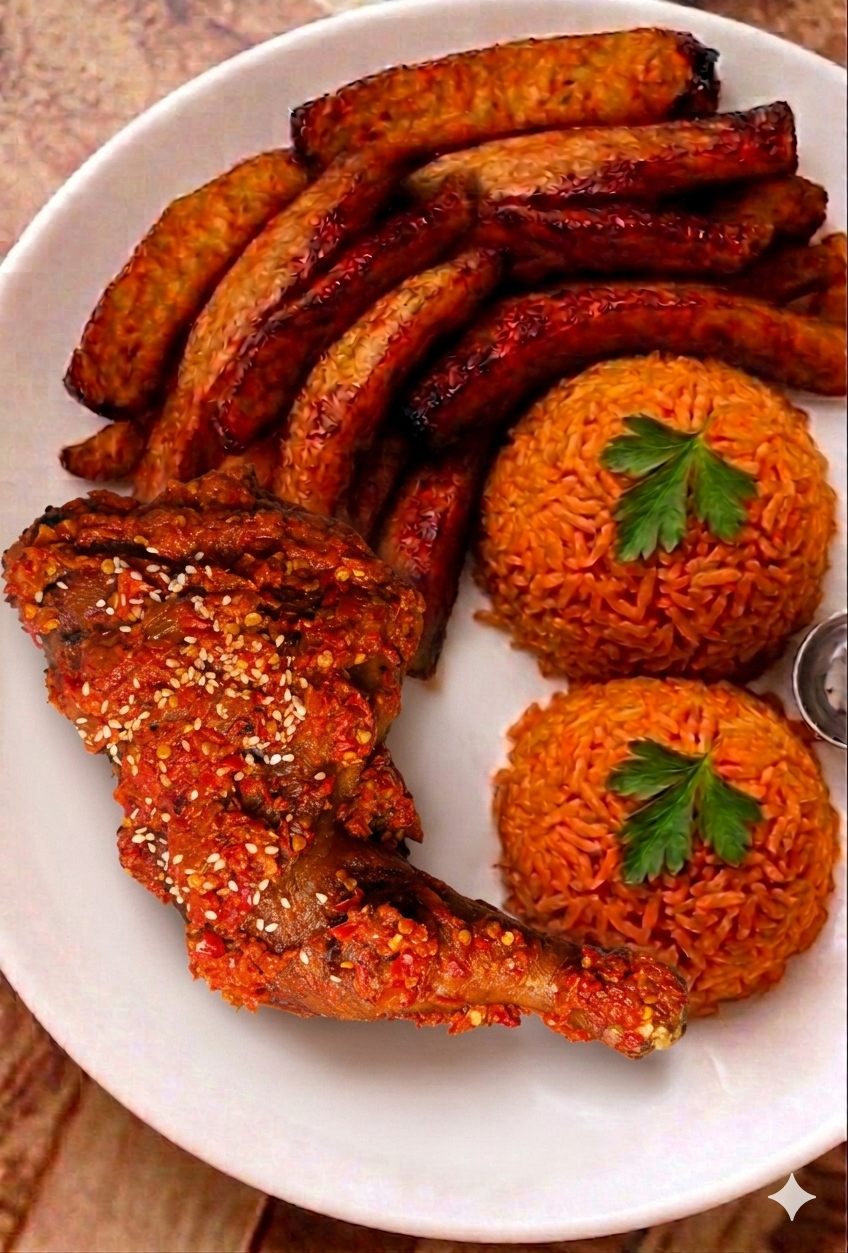 Smoky Jollof + Chicken + Plantain